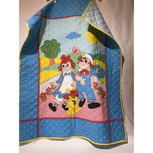 Vintage Raggedy Ann  And Andy Crib Quilt Cover Blanket Throw, 34 X 44